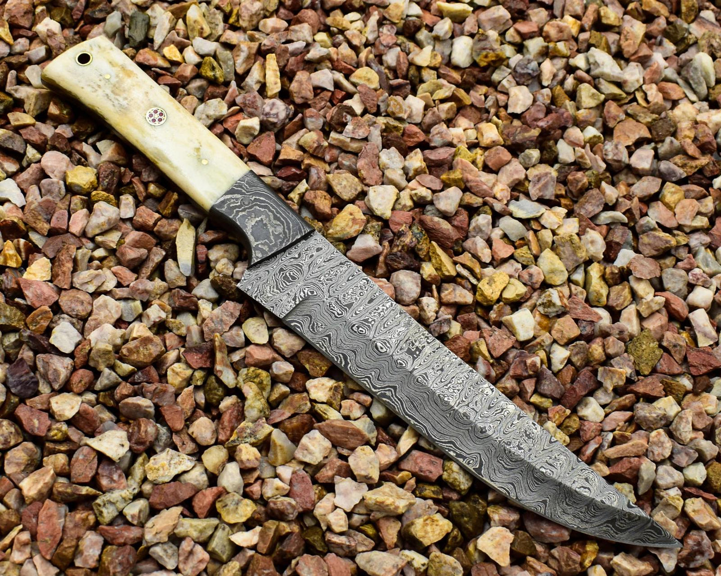 Premium Handmade Damascus Steel Hunting Knife  12 Full Tang Knife With Burnt Camel Bone Handle  She 2
