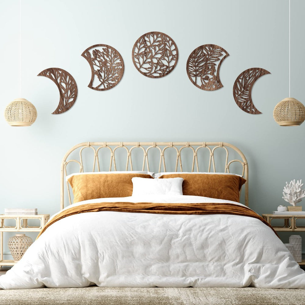 Handmade Wooden Moon Phase Wall Art, Nordic Style Decor for Living Room, Bedroom