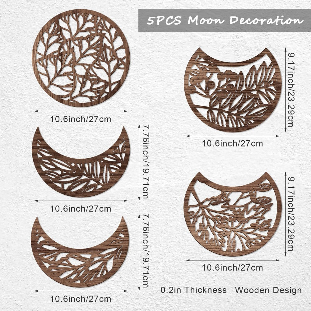 Handmade Wooden Moon Phase Wall Art, Nordic Style Decor for Living Room, Bedroom