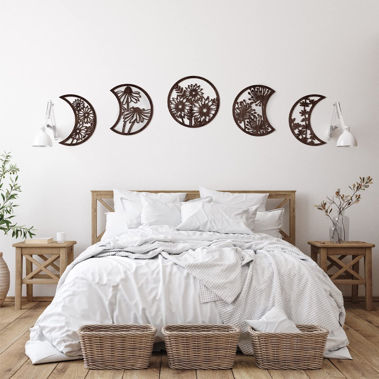 Handmade Wooden Moon Phase Wall Art, Nordic Style Decor for Living Room, Bedroom