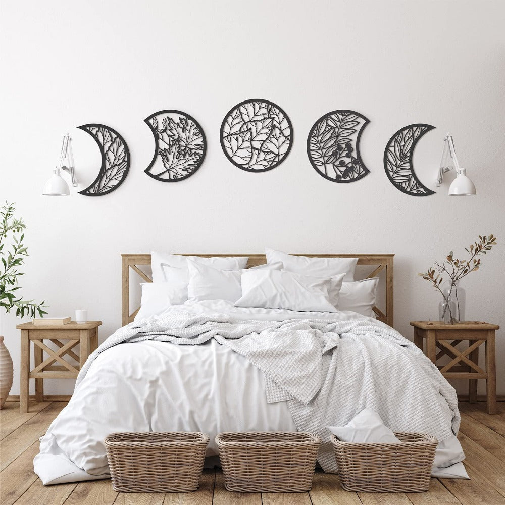 Handmade Wooden Moon Phase Wall Art, Nordic Style Decor for Living Room, Bedroom