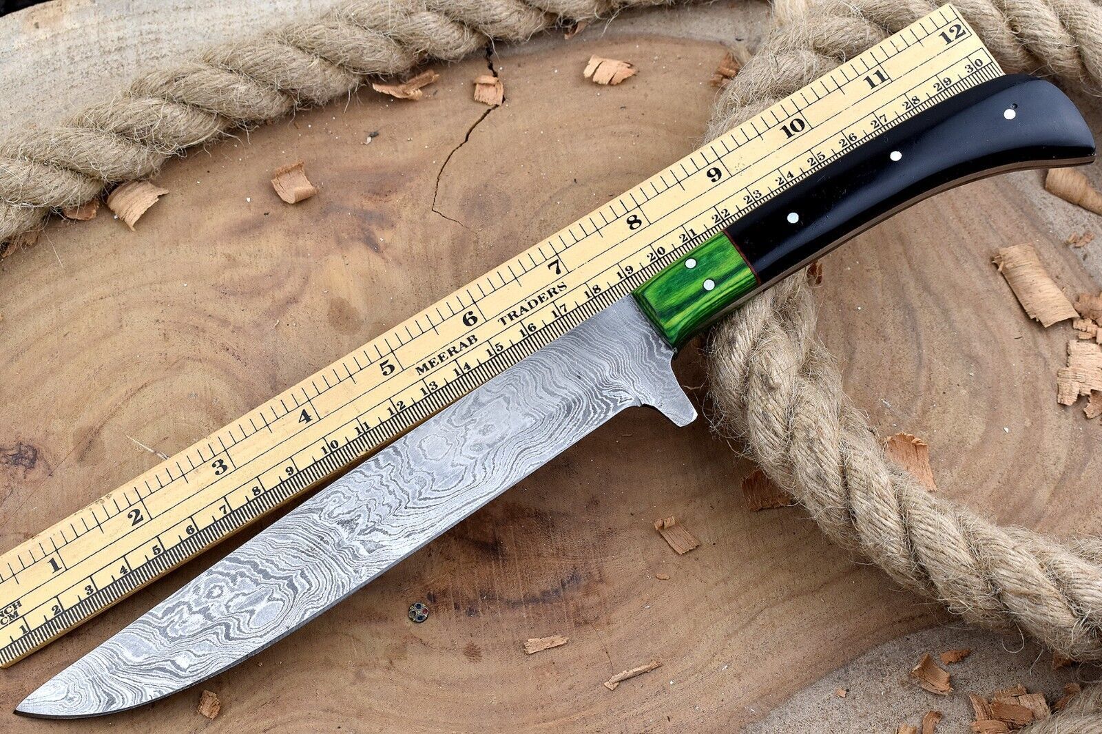 Custom Handmade Damascus Steel Chef Knife  13 Forged Kitchen Knife With Black Horn Handle 3