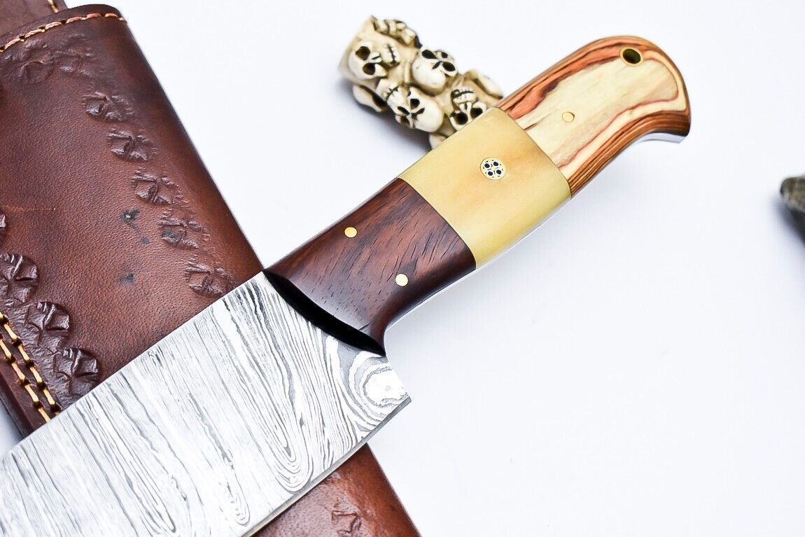 Custom Handmade Damascus Steel Kitchen Chef Knife With Wooden Handle  Leather Sheath 1