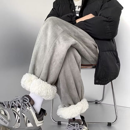 Men's Winter Ski Pants, Lamb Wool Insulation, Thickened Fleece Lining, Trendy Deer Pattern, Northeast Style Outerwear