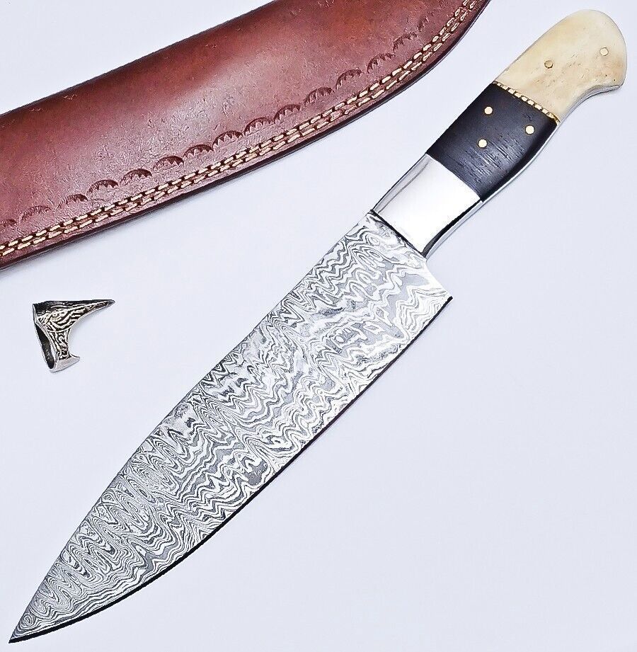 Premium Custom Damascus Steel Kitchen Knife | Handmade Wooden Handle Chef Knife