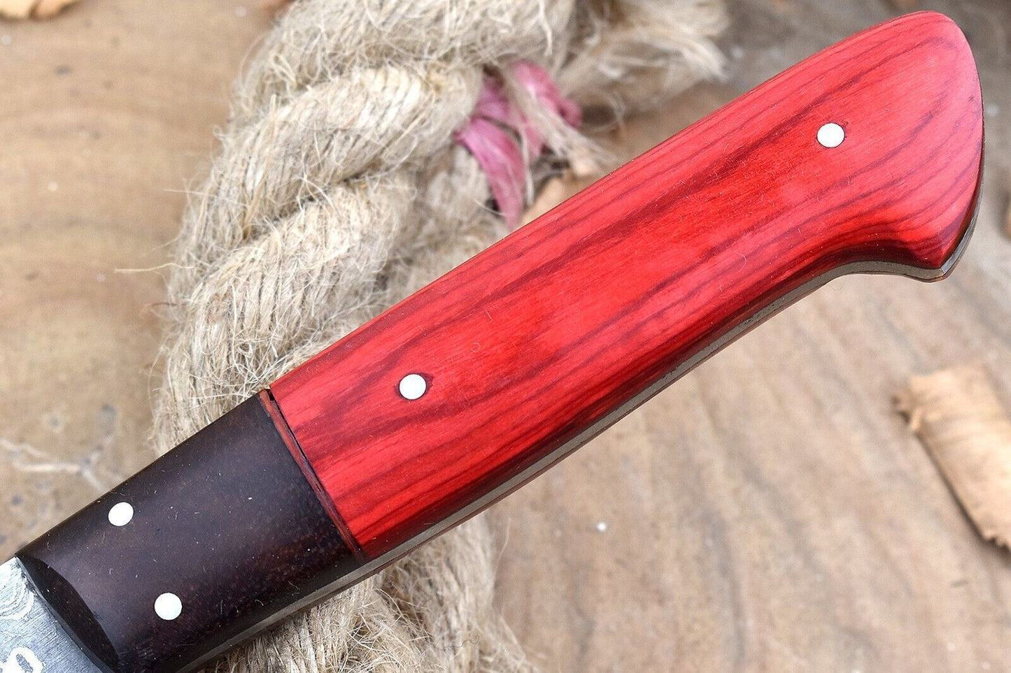 Custom Handmade Damascus Kitchen Knife  Rosewood Grip  Leather Cover 1