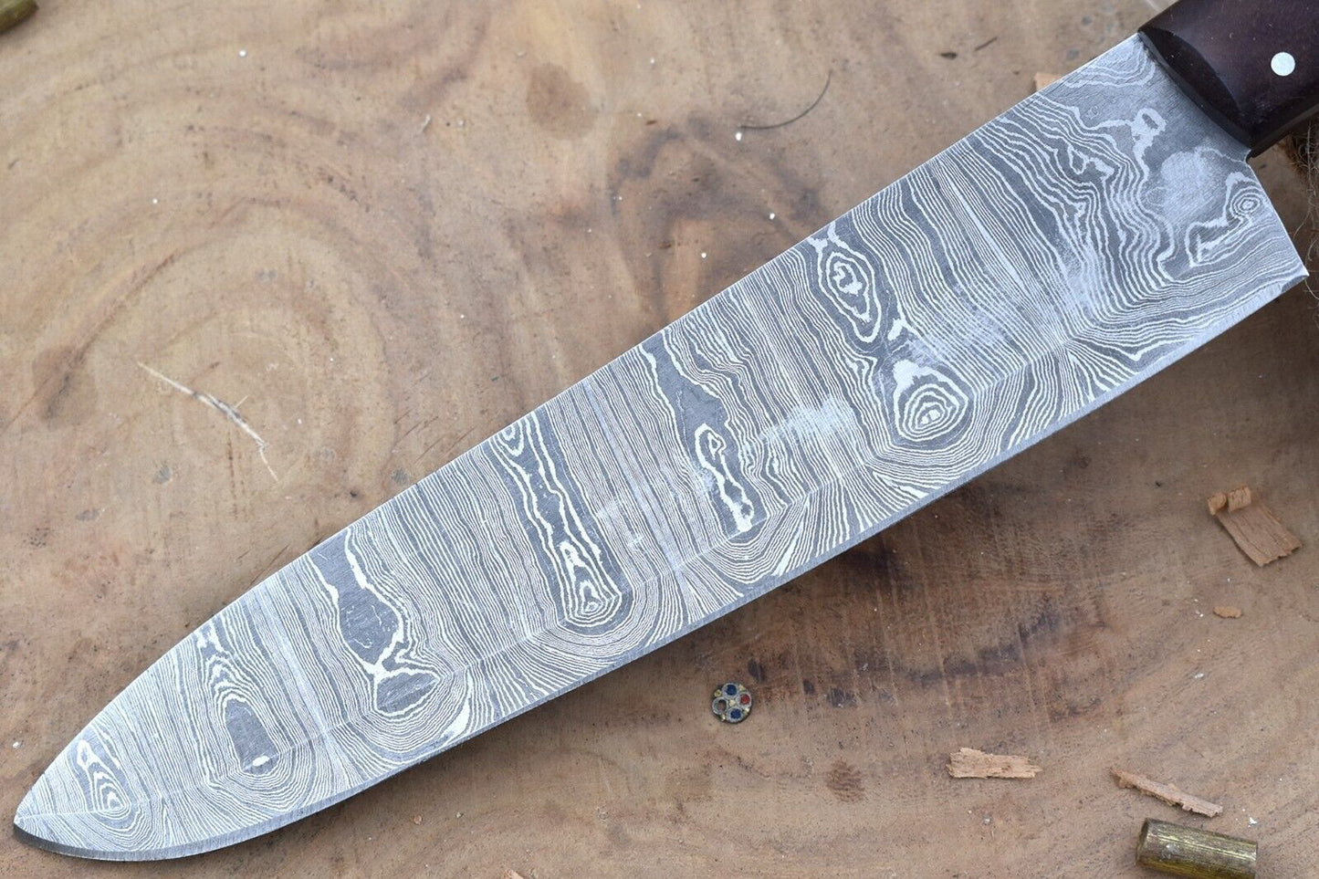 Custom Handmade Damascus Kitchen Knife  Rosewood Grip  Leather Cover 2