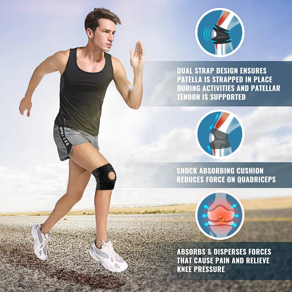 Adjustable Knee Support Brace, Open Patella Design, Hook and Loop Closure, Ideal for Running, Biking, Aerobics