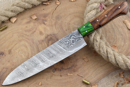 Unique Handmade Damascus Steel Knife – Rosewood Handle Chef Knife Gift