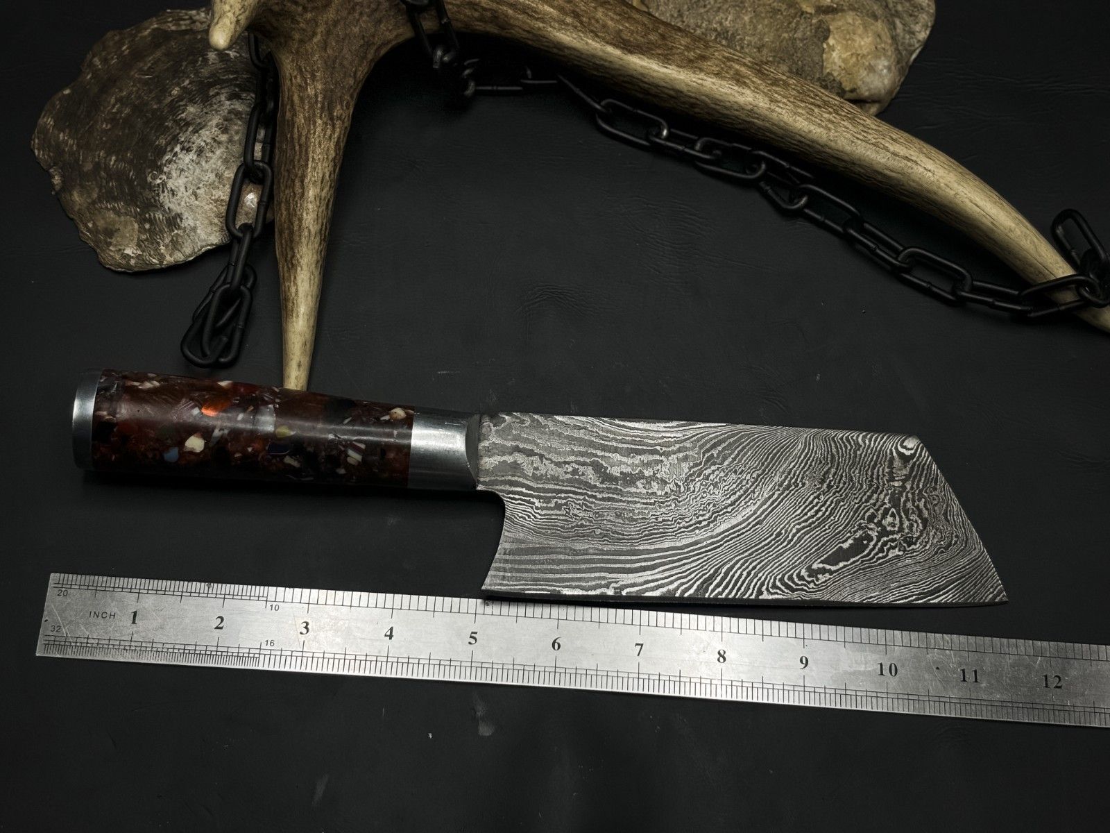 Handmade Damascus Steel Chef Knife  12 Forged Kitchen Knife With Resin Handle 3
