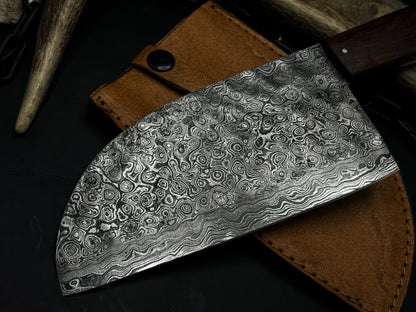 Damascus Steel Chef Knife  Handmade Kitchen Knife With Polished Wood Handle 1