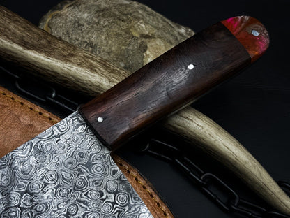 Damascus Steel Chef Knife  Handmade Kitchen Knife With Polished Wood Handle 2
