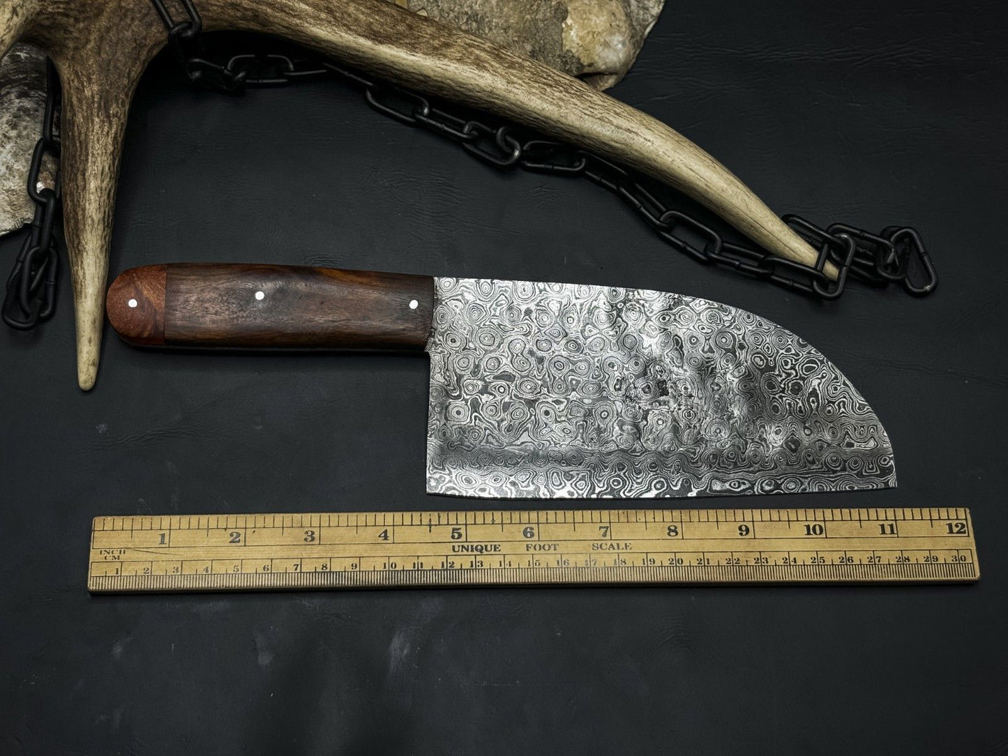 Damascus Steel Chef Knife  Handmade Kitchen Knife With Polished Wood Handle 3