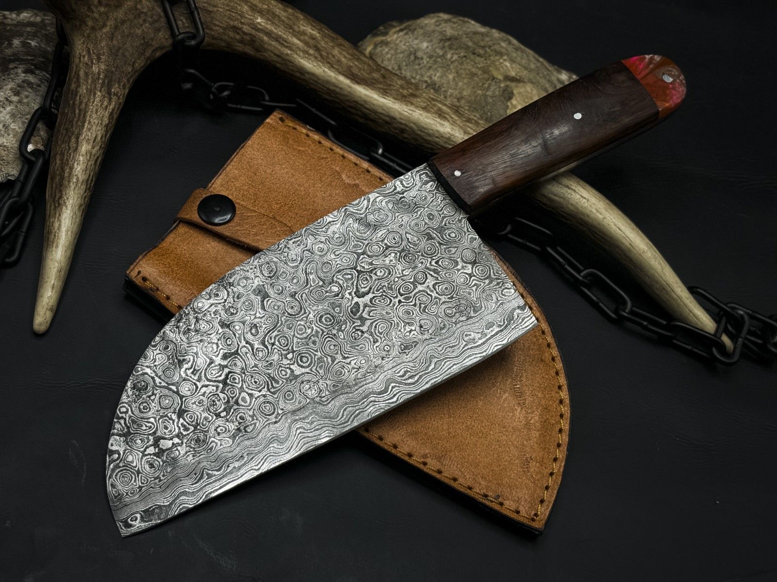 Damascus Steel Chef Knife – Handmade Kitchen Knife with Polished Wood Handle