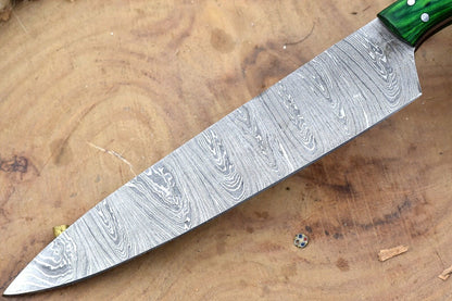 Handmade Damascus Kitchen Knife  Chef Knife With Wood Handle  Sheath 2