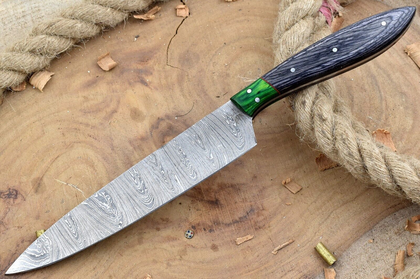 Handmade Damascus Kitchen Knife – Chef Knife with Wood Handle & Sheath