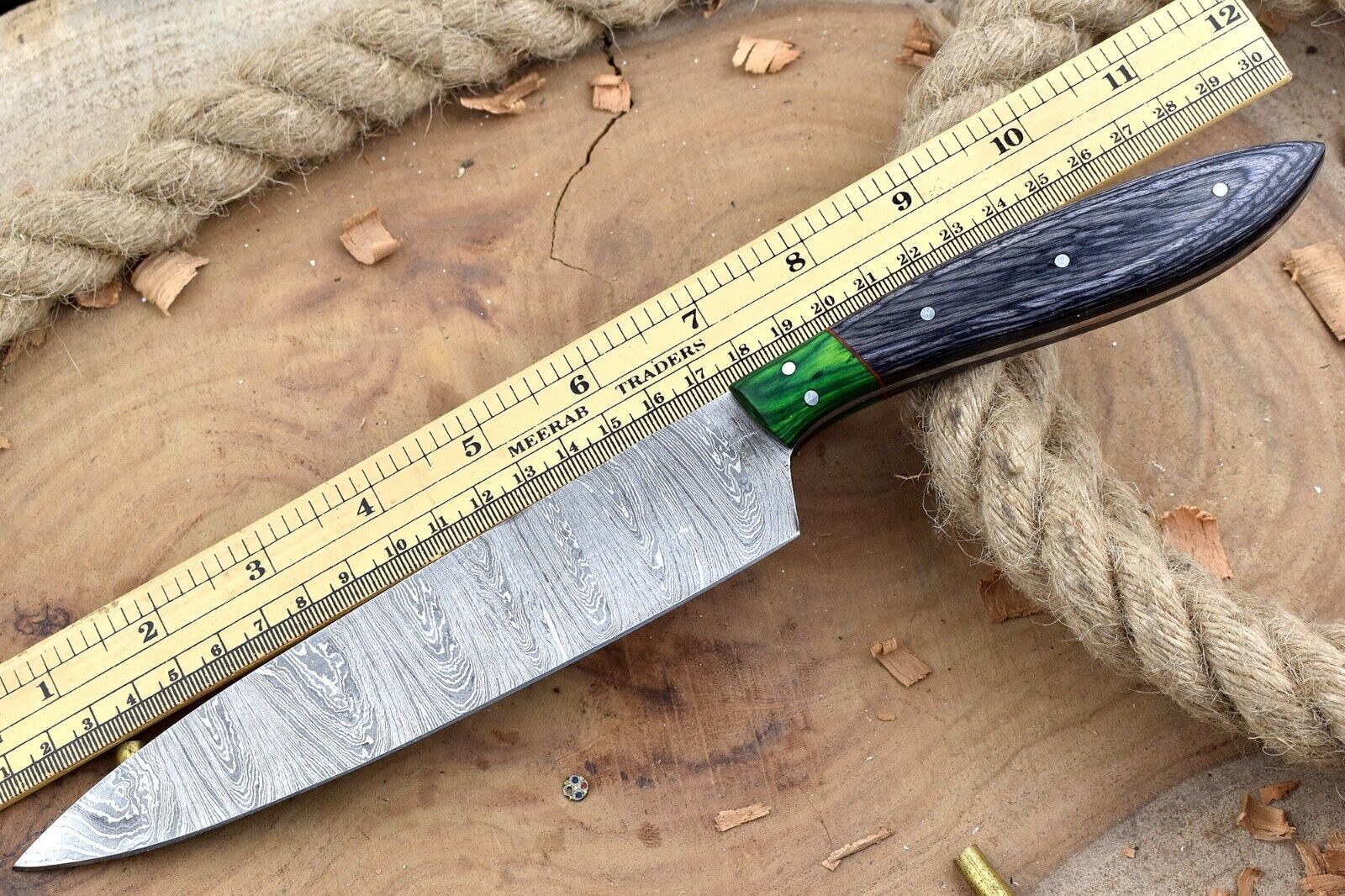 Handmade Damascus Kitchen Knife  Chef Knife With Wood Handle  Sheath 3