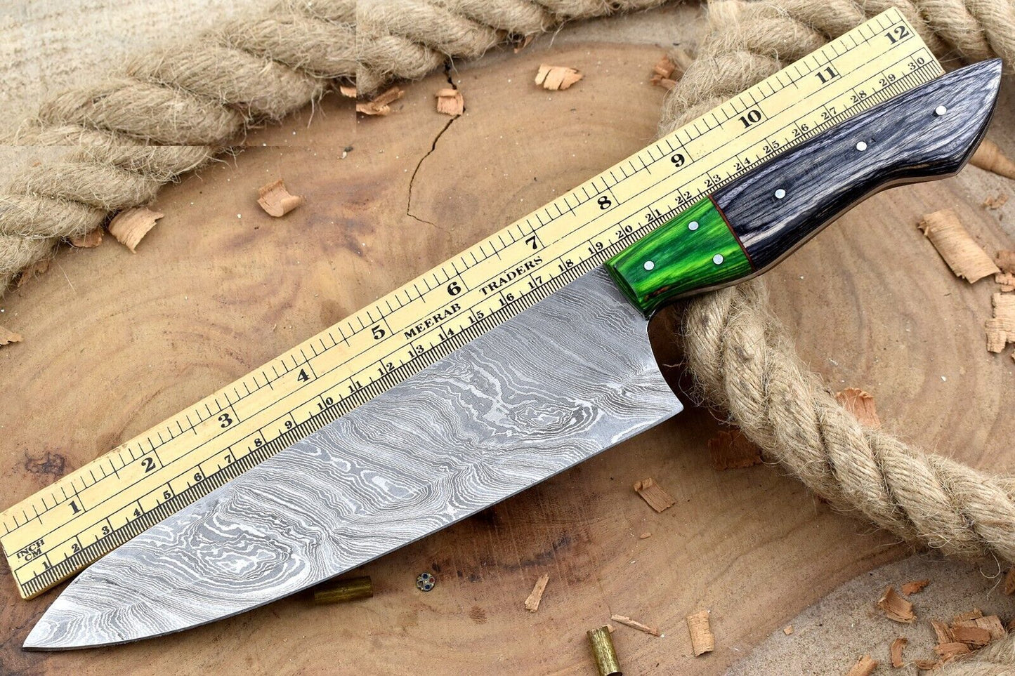 Premium Handmade Damascus Chef Knife  Professional Kitchen Knife With Leather Sheath 3