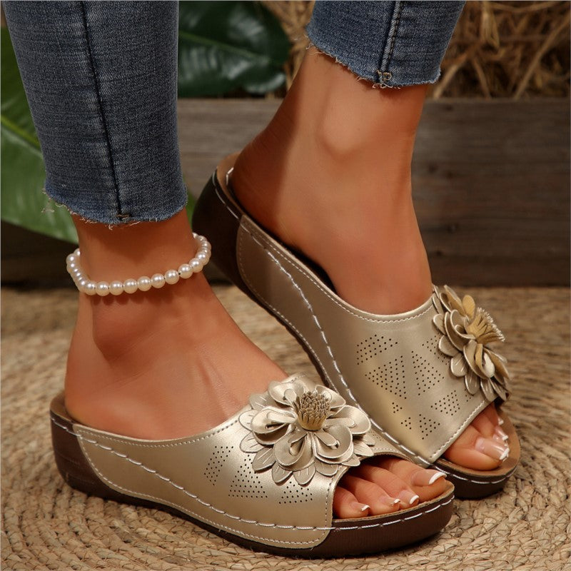 Fashion Wedge Flower Sandals Women Slip On Elegant Outdoor Ladies Shoes Stylish Female Footwear 1
