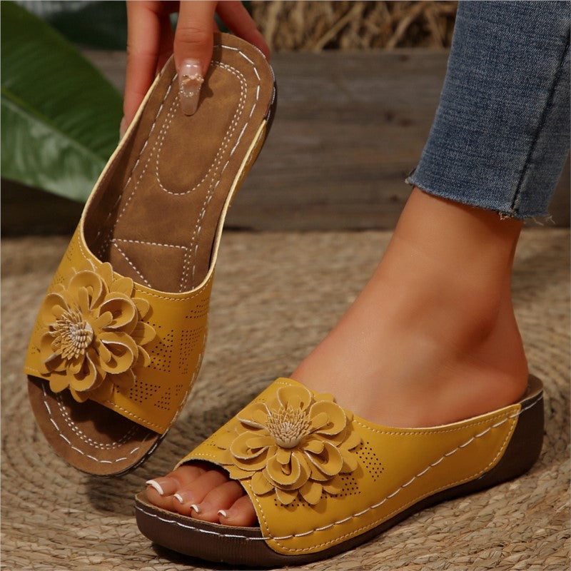 Fashion Wedge Flower Sandals Women Slip On Elegant Outdoor Ladies Shoes Stylish Female Footwear 13