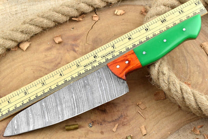 Hand Forged Damascus Kitchen Knife | Resin Handle Professional Chef Knife
