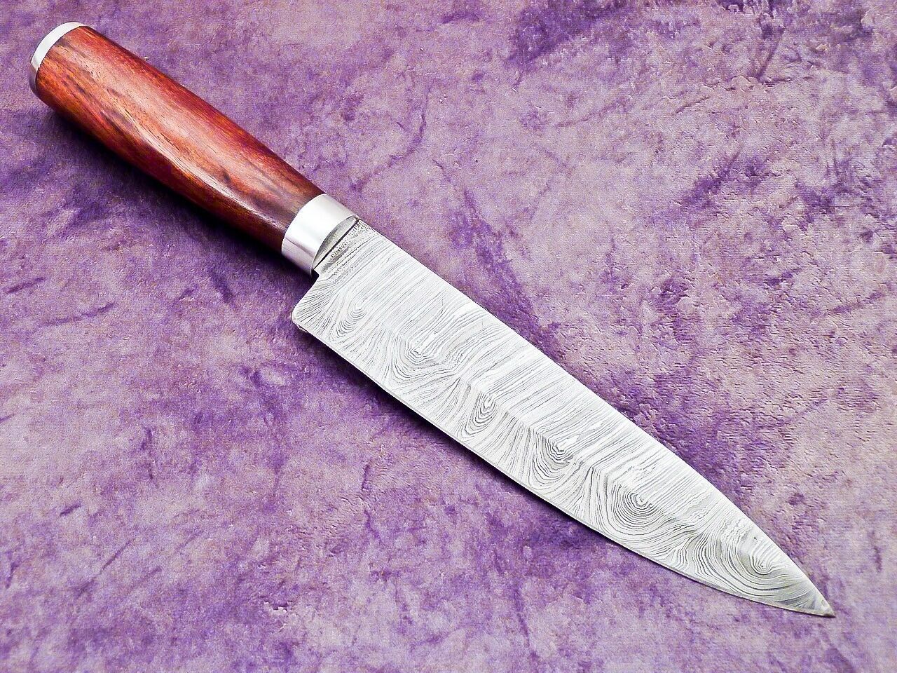 Hand Forged Damascus Steel Chef Knife With Wooden Handle  Leather Sheath 4
