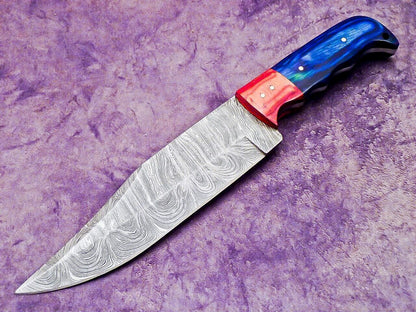 Custom Forged Damascus Kitchen Knife | Durable Wooden Handle Cooking Knife
