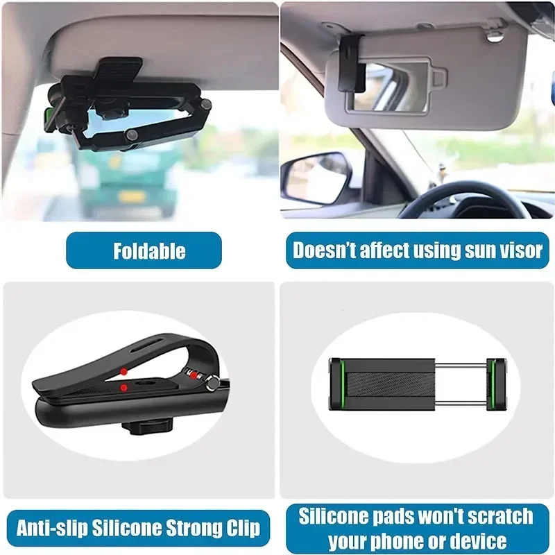 Free Rotating Sun Visor Phone Holder Multifunctional Car Cell Phone Holder Fits Almost All Smartpho 3