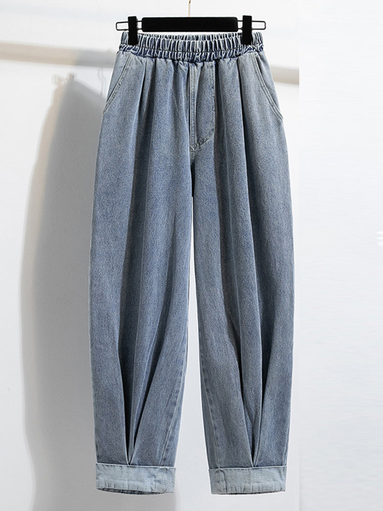 Fashion Jeans For Women, Autumn New Arrival, High Elastic Waist Harem Denim Pants, Blue Jeans Woman