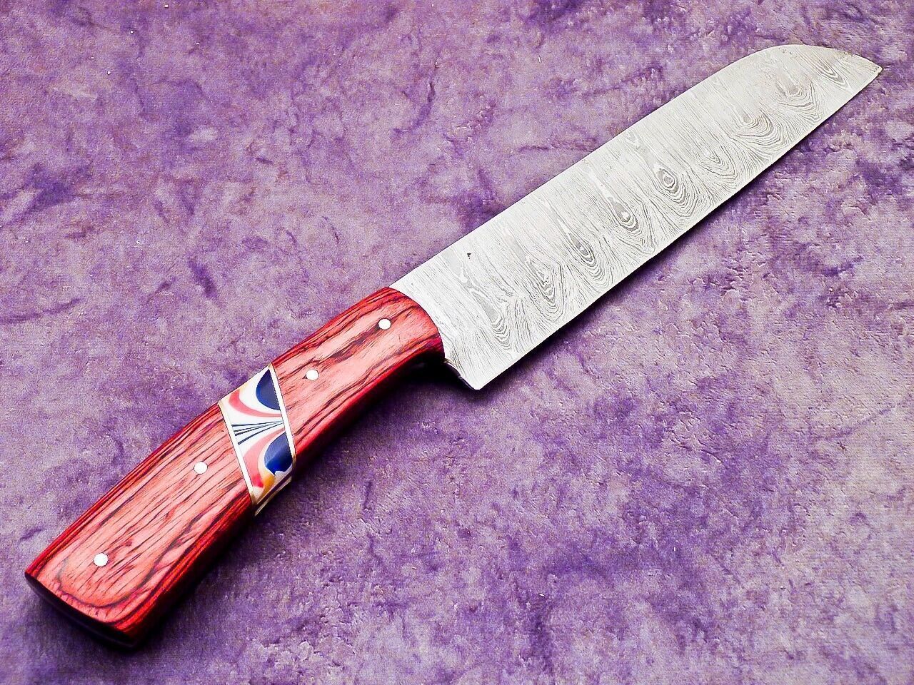 Custom Forged Damascus Chef Knife  Rustic Wooden Handle Knife With Sheath 1