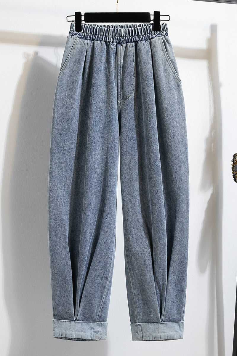 Fashion Jeans For Women, Autumn New Arrival, High Elastic Waist Harem Denim Pants, Blue Jeans Woman
