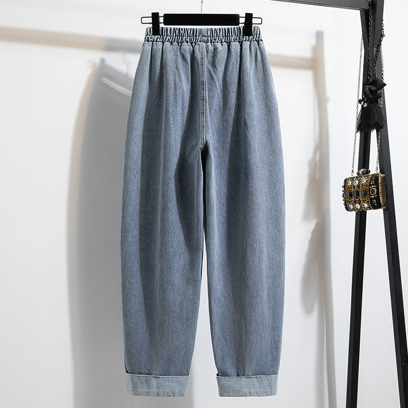 Fashion Jeans For Women, Autumn New Arrival, High Elastic Waist Harem Denim Pants, Blue Jeans Woman