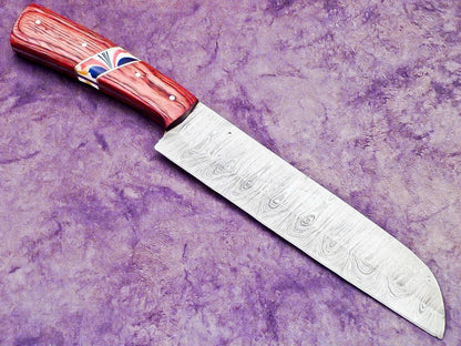 Custom Forged Damascus Chef Knife  Rustic Wooden Handle Knife With Sheath 2