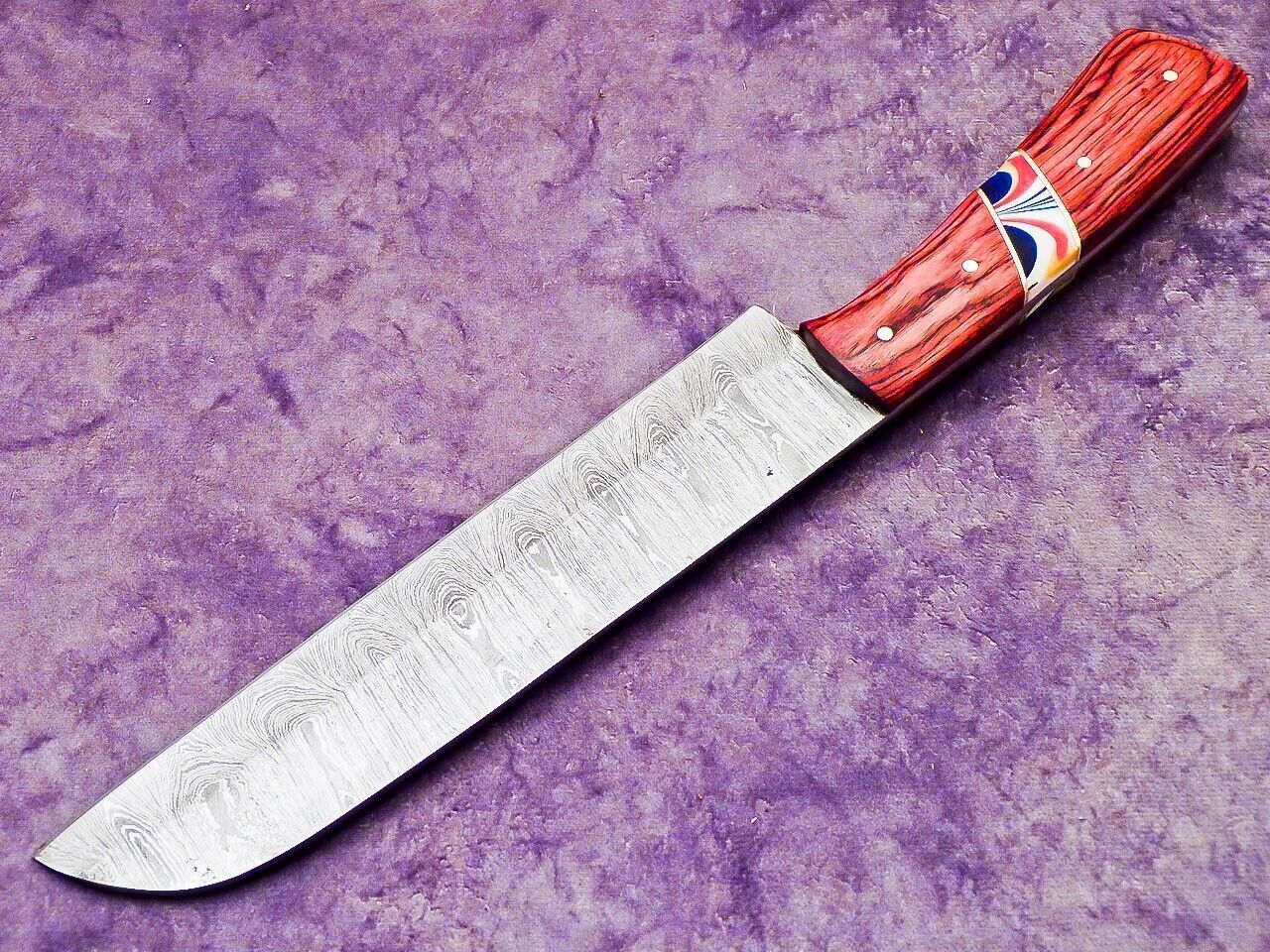 Custom Forged Damascus Chef Knife  Rustic Wooden Handle Knife With Sheath 3