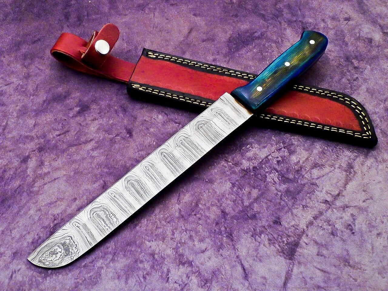 Professional Damascus Steel Chef Knife  Polished Wooden Handle  Leather Sheath 2