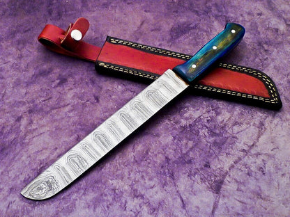 Professional Damascus Steel Chef Knife  Polished Wooden Handle  Leather Sheath 2