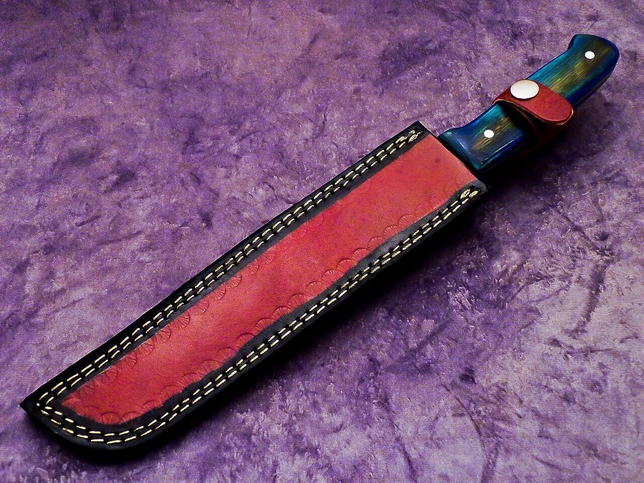 Professional Damascus Steel Chef Knife  Polished Wooden Handle  Leather Sheath 3