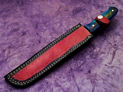 Professional Damascus Steel Chef Knife  Polished Wooden Handle  Leather Sheath 3