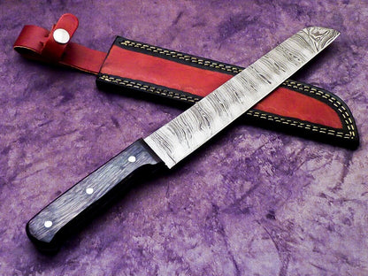 Traditional Damascus Kitchen Knife  Hand Forged Blade With Wood Grip 1