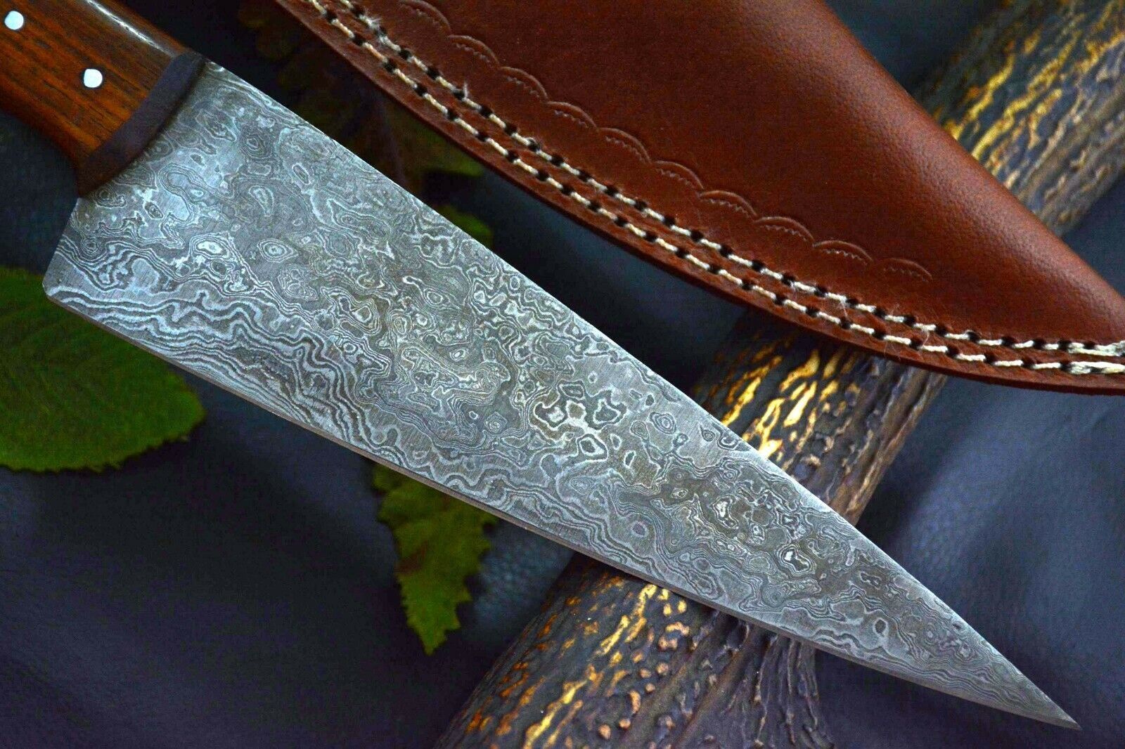 Artisan Forged Damascus Steel Chef Knife  Elegant Wooden Handle Kitchen Blade 2
