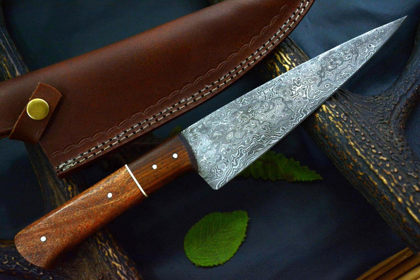 Artisan Forged Damascus Steel Chef Knife  Elegant Wooden Handle Kitchen Blade 1