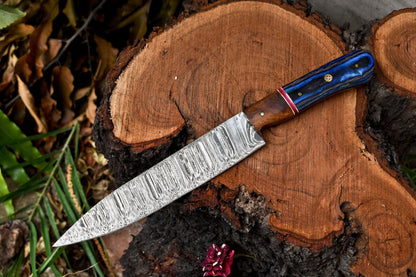 Damascus Steel Chef Knife | Handmade Wooden Handle with Sheath