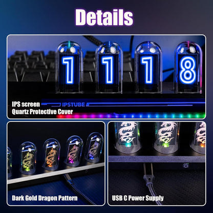 DIY Tube Clock Kit, APP Time Calibration, 3 Light Modes, IPS Display