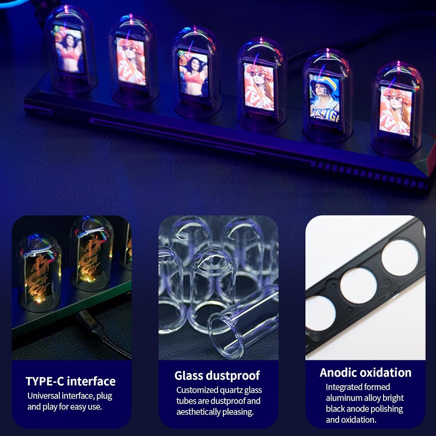 DIY Tube Clock Kit, APP Time Calibration, 3 Light Modes, IPS Display