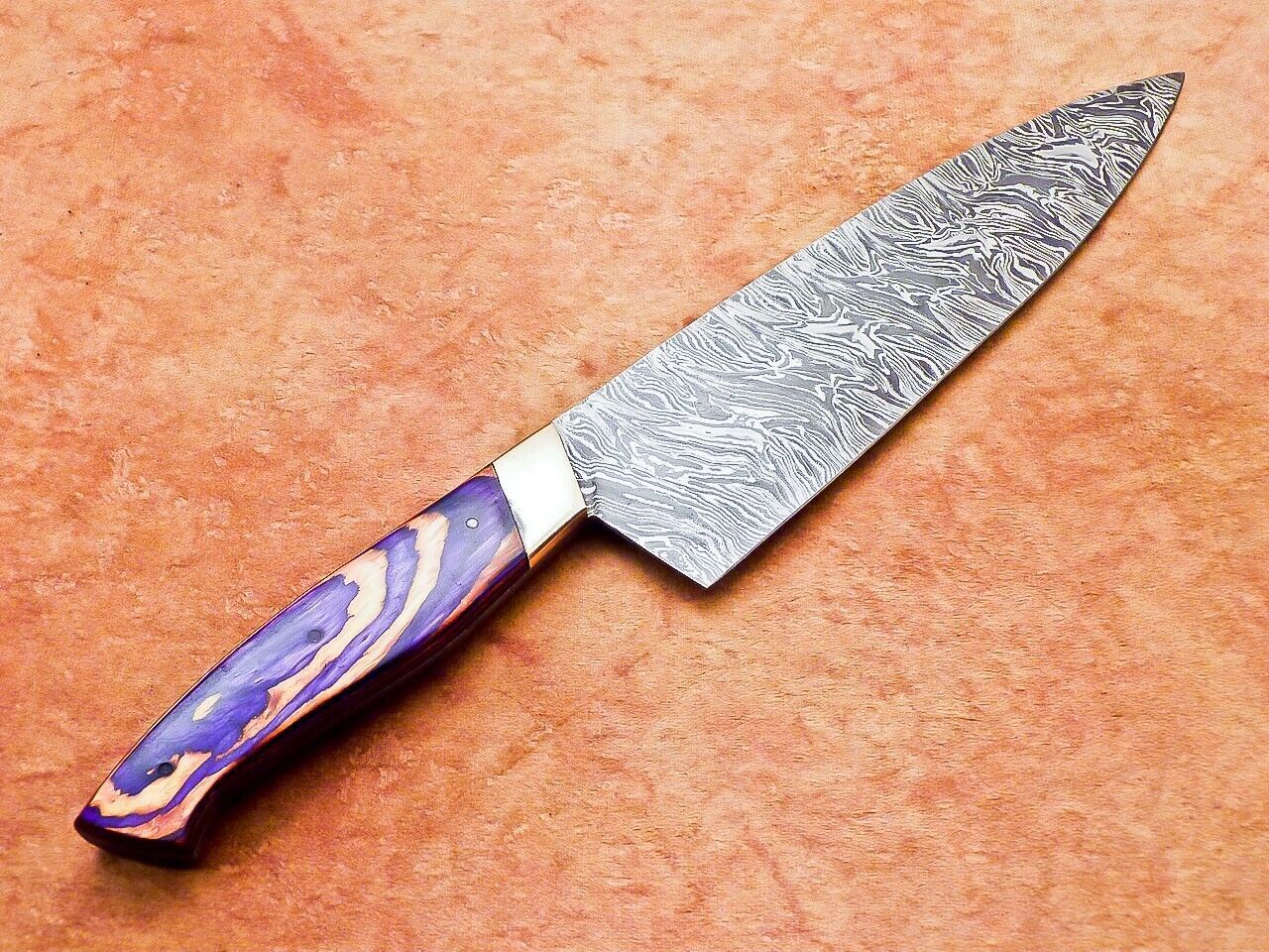 Authentic Damascus Kitchen Knife  Handcrafted Wooden Handle Perfection 1