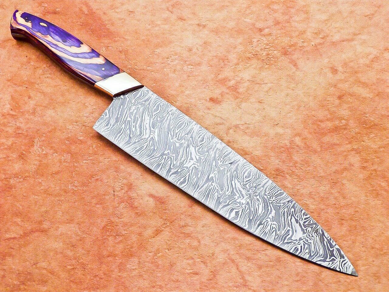 Authentic Damascus Kitchen Knife  Handcrafted Wooden Handle Perfection 2