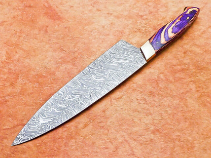 Authentic Damascus Kitchen Knife  Handcrafted Wooden Handle Perfection 3