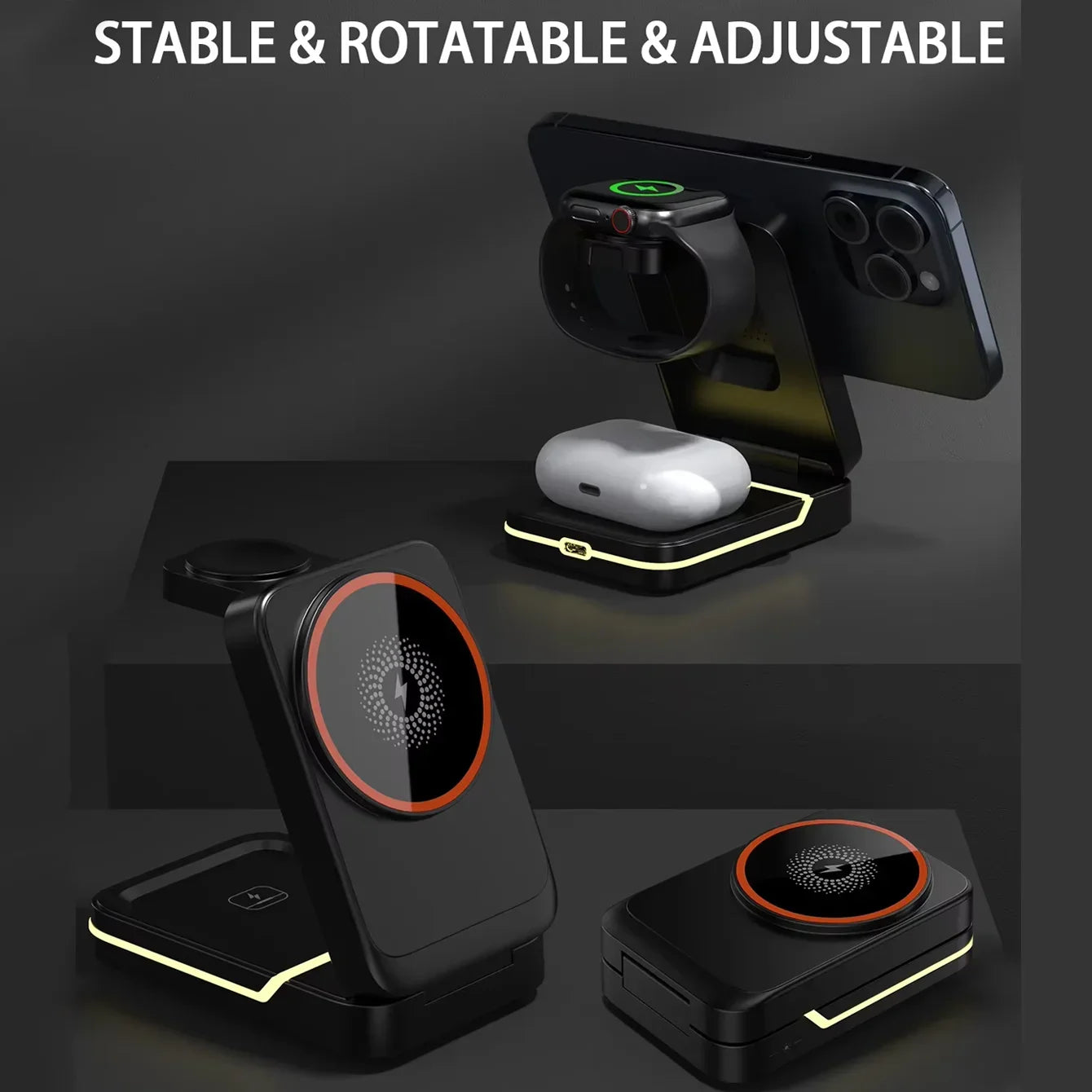 Travel Fast Wireless Charger Stand, Magnetic Foldable Charging Station for Phones and Smart Devices