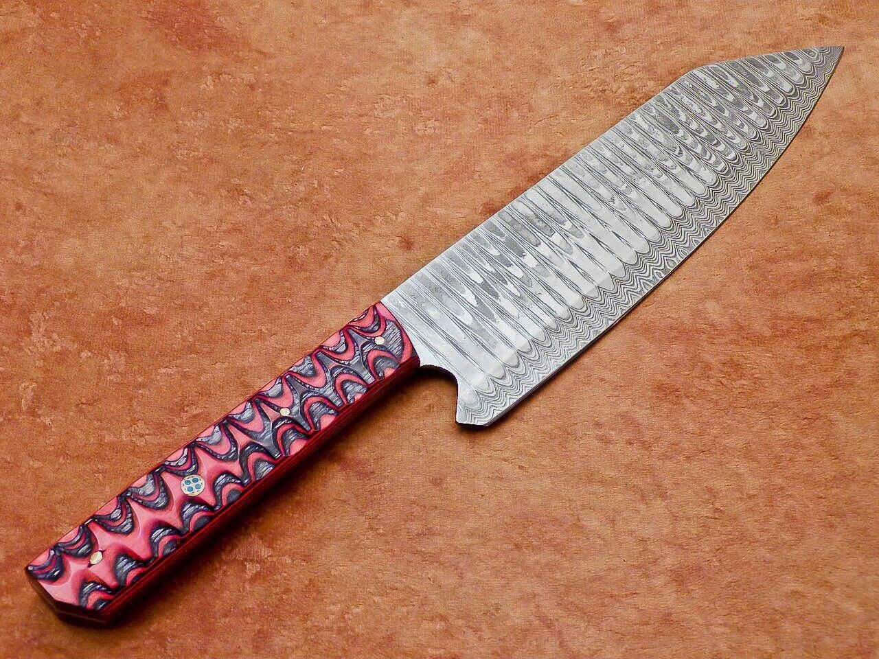 Custom Crafted Damascus Steel Knife  Wooden Handle Kitchen Masterpiece 1