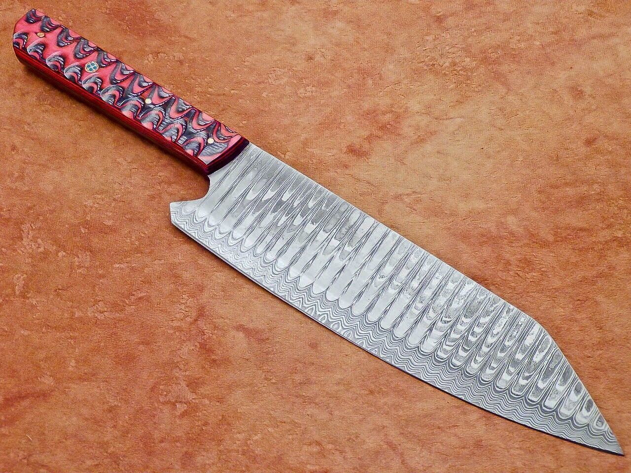Custom Crafted Damascus Steel Knife  Wooden Handle Kitchen Masterpiece 2